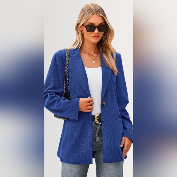 Pretty Garden Women's Blue Winter Corduroy Blazer Jacket Size Sm Oversized - Picture 2 of 16